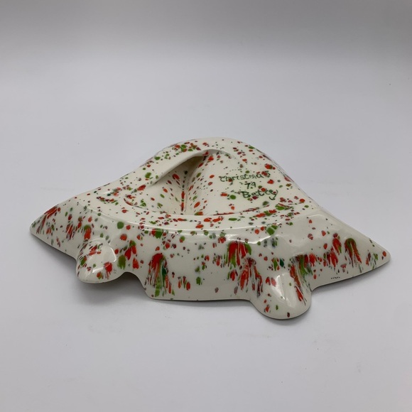 Vintage Spatter White Handmade Ceramic Christmas Bells Candy Nut Or Trinket Dish - Picture 7 of 14